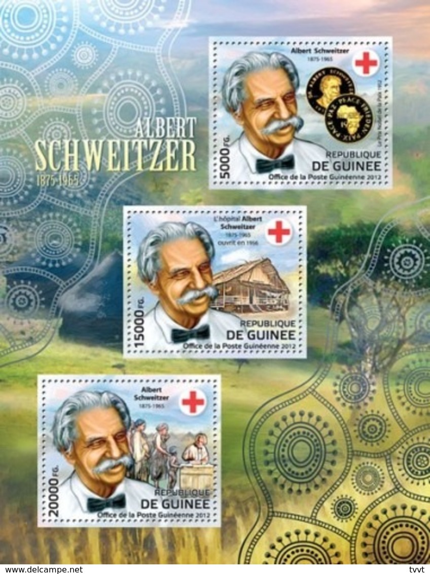 Guinea, 2012. [gu12302] Albert Schweitzer / Red Cross, (1875-1965) (s/s+block) - Albert Schweitzer