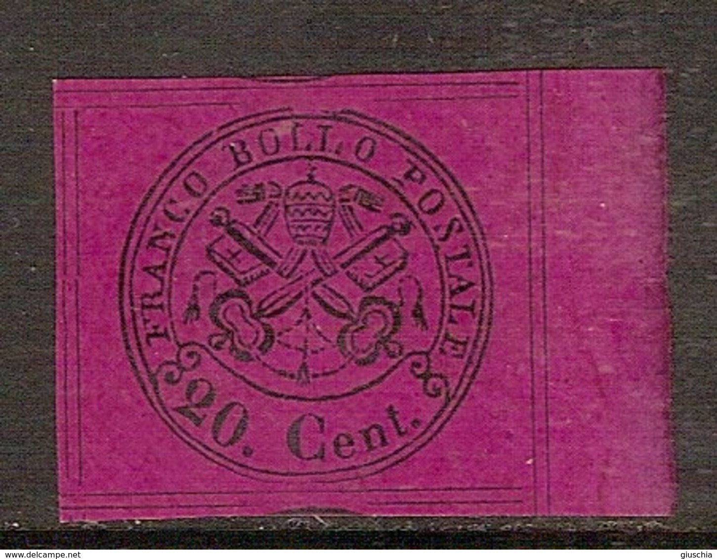 (Fb).A.Stati.Pontificio.1870.-20c Bordo Di Foglio,8 Filetti,gomma Integra (20-17) - Stato Pontificio