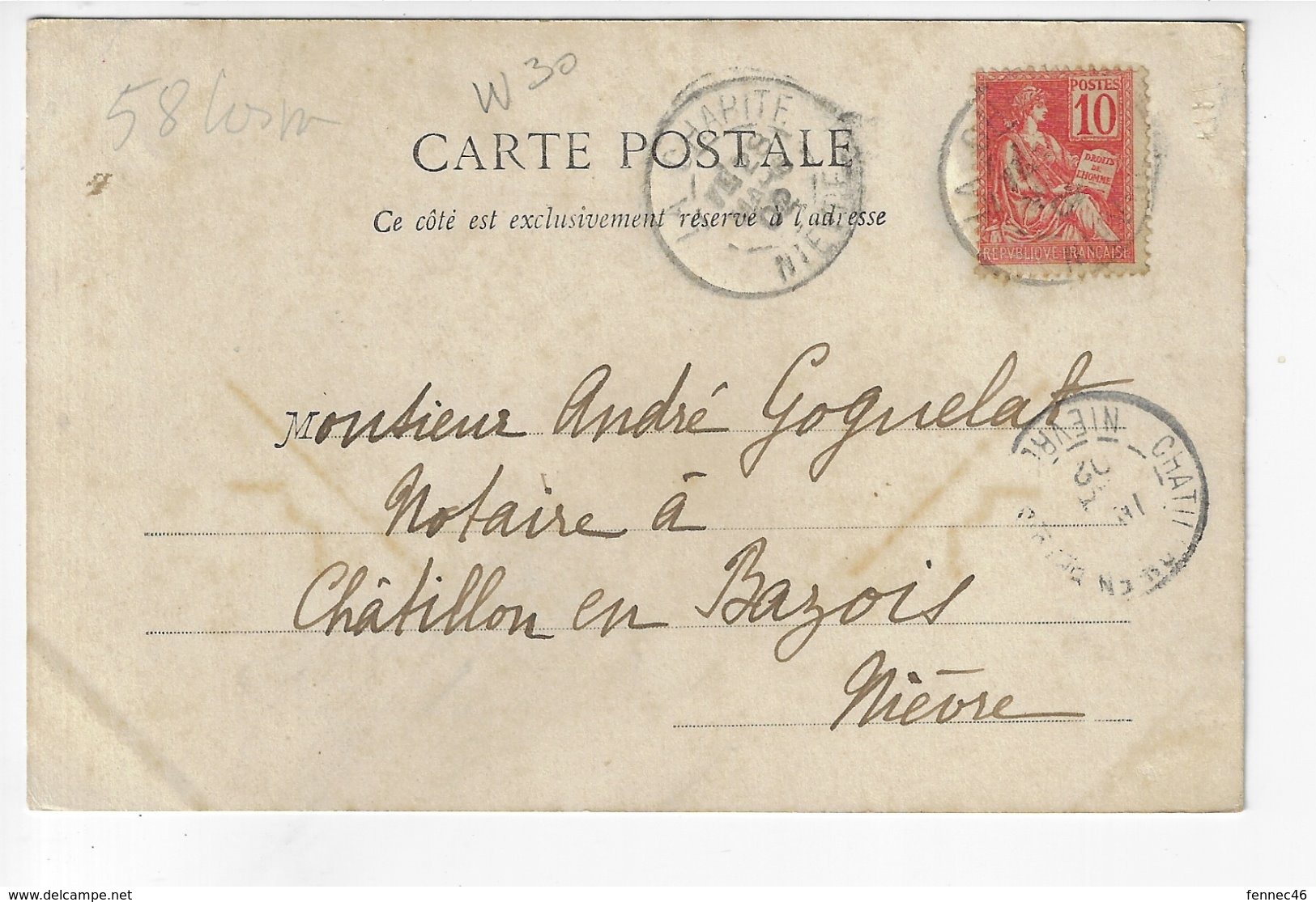 58 -  LA CHARITÉ Sur LOIRE - Tour De L'Eglise - 1902 (W30) - La Charité Sur Loire