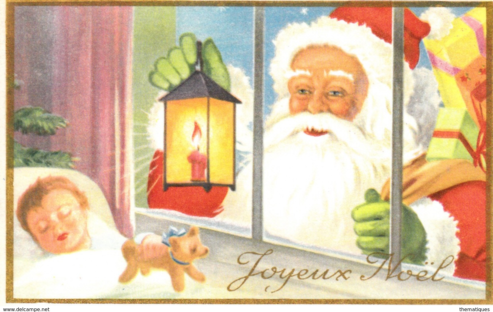 Thematiques Vœux Mini CP Joyeux Nöel Pere Nôel Derriere Les Barreaux Lanterne Enfant - Santa Claus