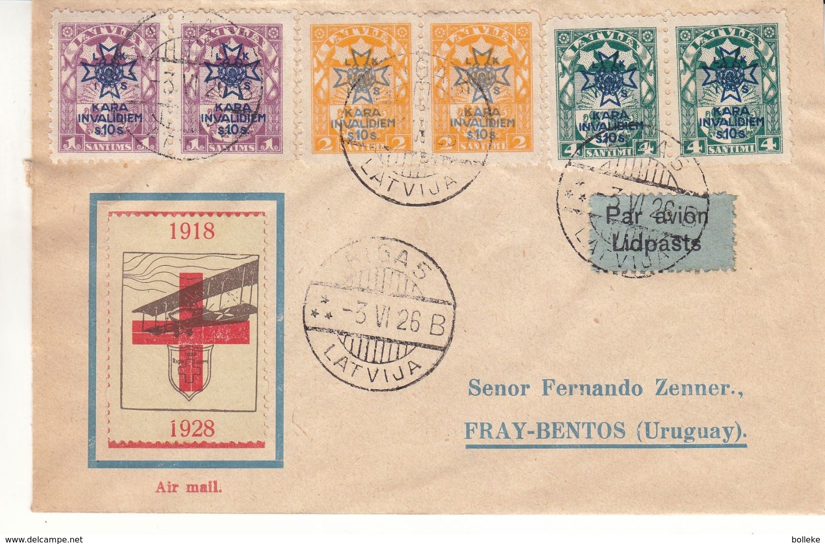 Lettonie - Lettre De 1926 - Oblit Rigas - Exp Vers Fray Bentos En Uruguay - Latvia