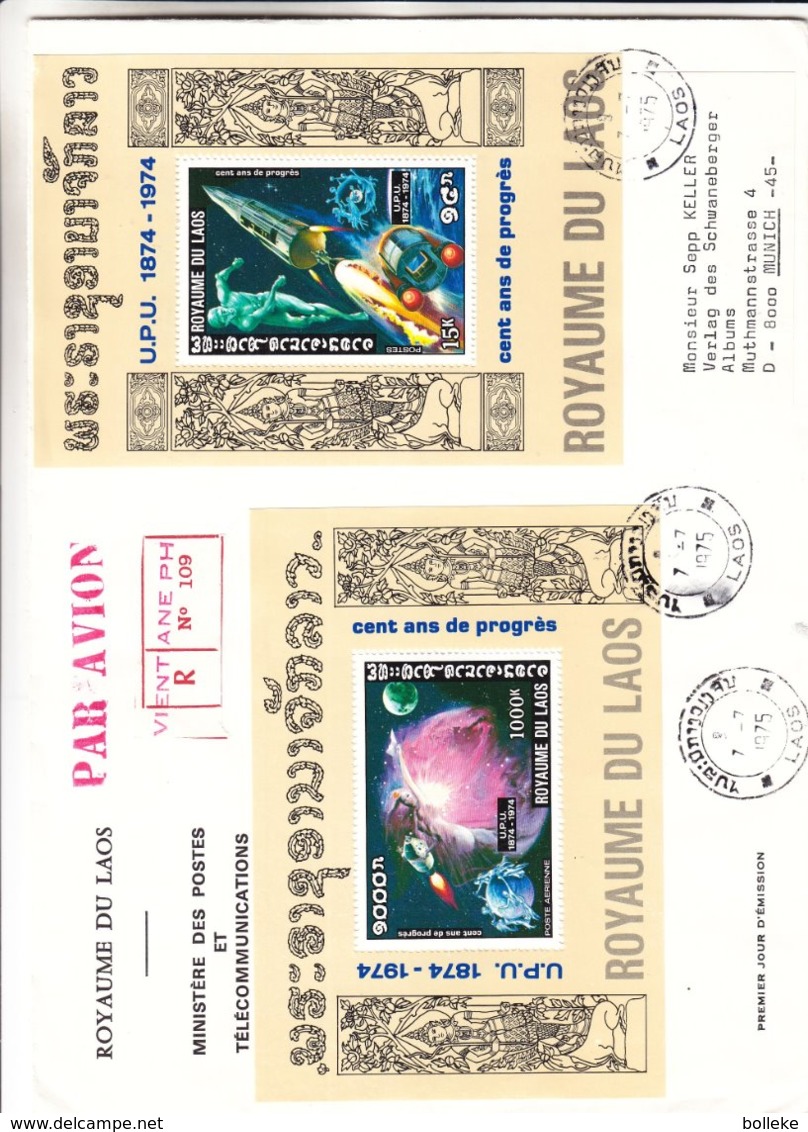 U.P.U. - Espace - Laos - Lettres Recom De 1975 ° - Oblit Vientiane PH - Fusée-satellite-avions-oiliers- Rare Sur Lettre - Asia