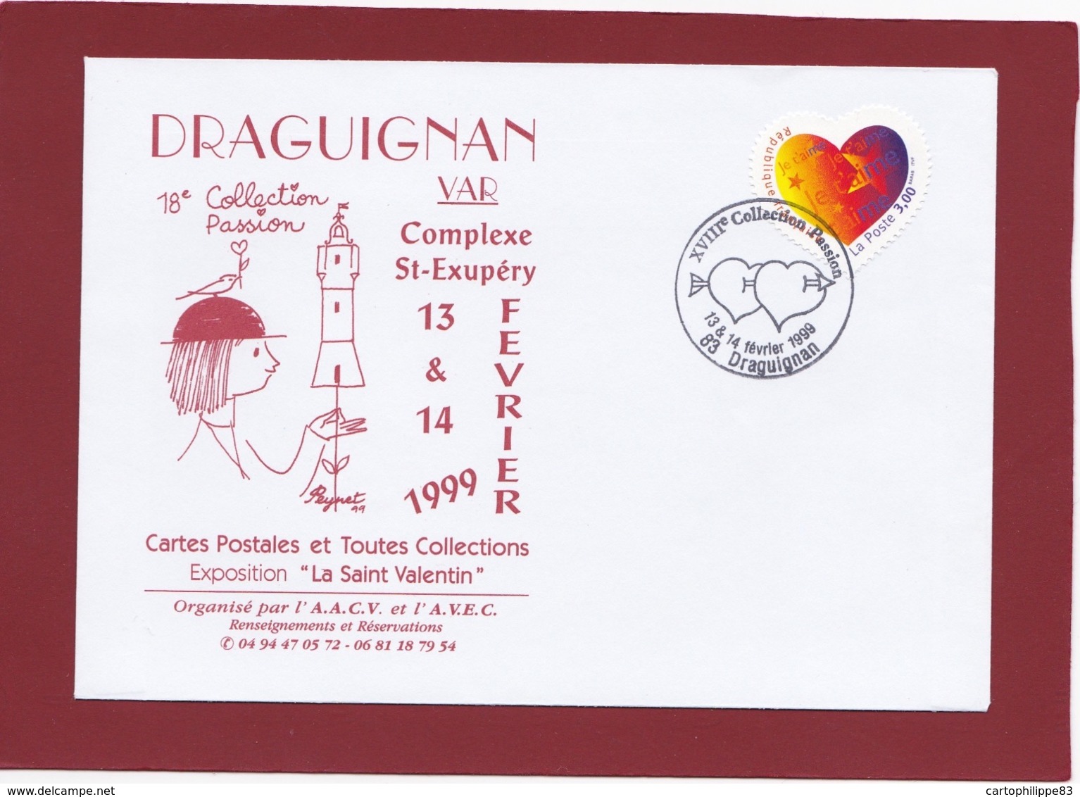 LETTRE  ILLUSTRÉE PEYNET CACHET DU BUREAU TEMPORAIRE  DU SALON DE DRAGUIGNAN 1999 - 1961-....