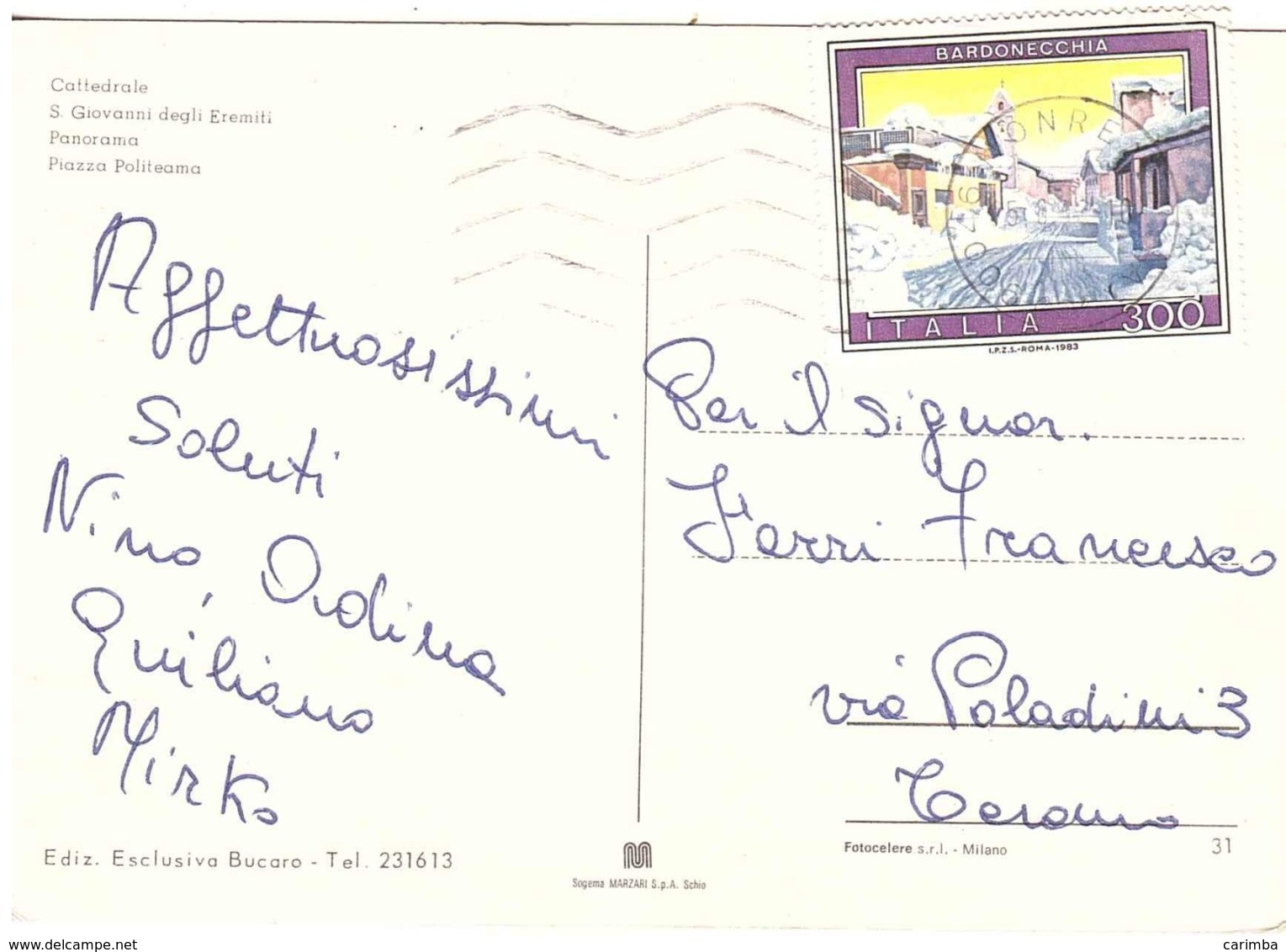 1983 £300 BARDONECCHIA SU CARTOLINA SALUTI DA PALERMO - Saluti Da.../ Gruss Aus...