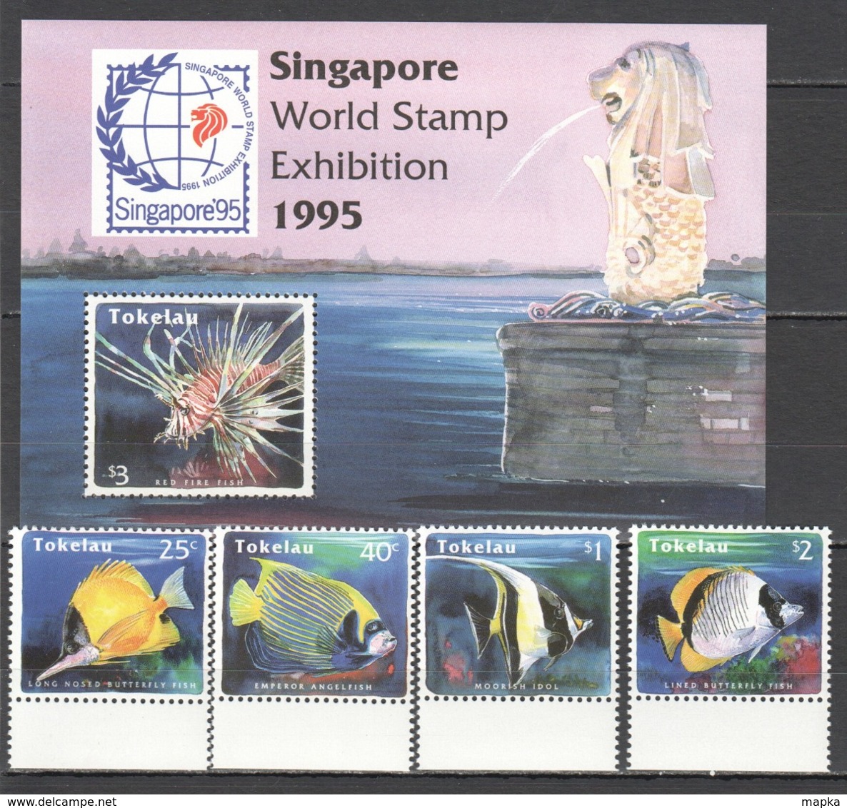 W147 TOKELAU FISH & MARINE LIFE SINGAPORE STAMP EXHIBITION 1995 1SET+1BL MNH - Vie Marine