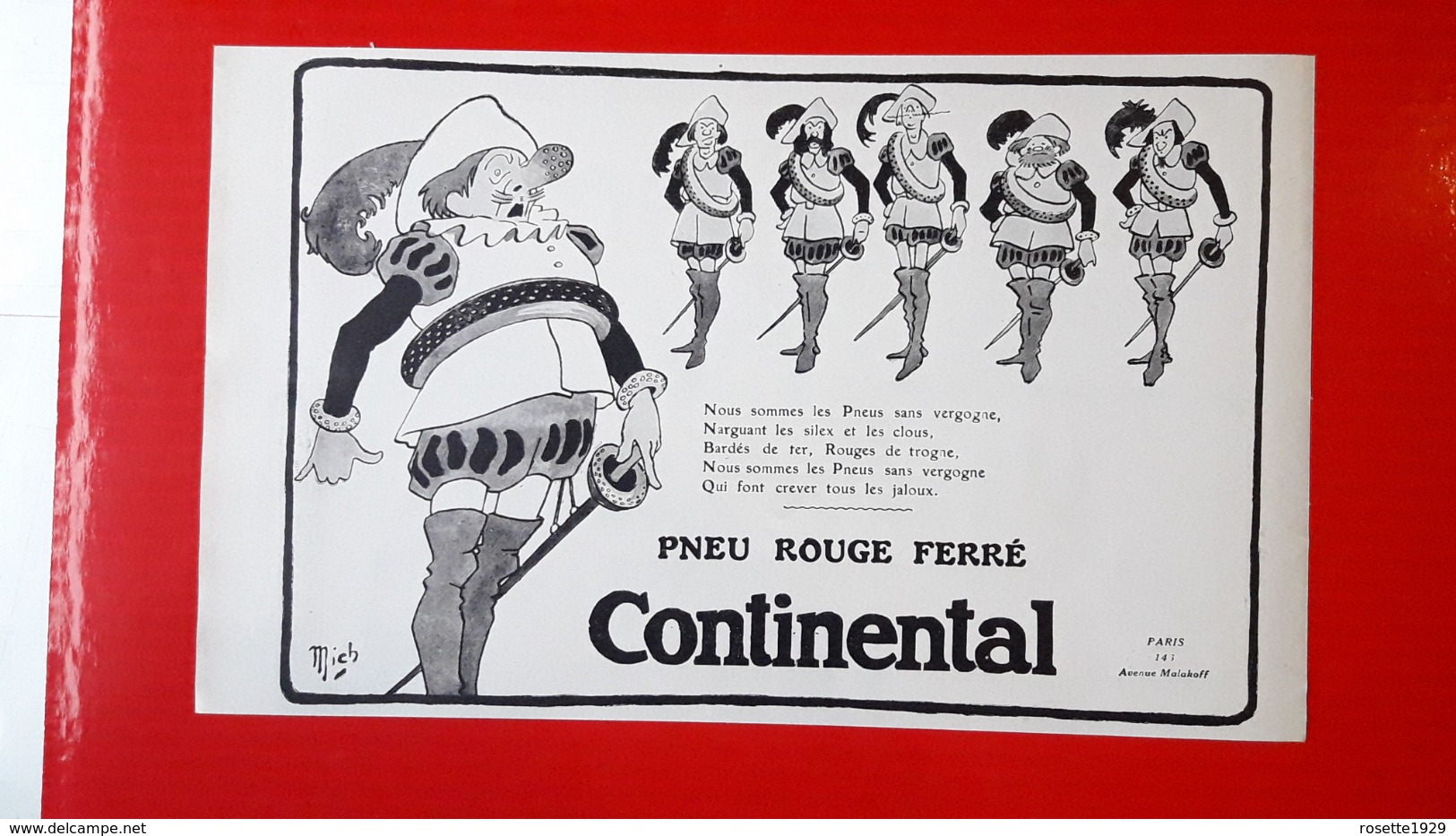 Ancienne Pub Pneu Rouge Ferré Continental,illustré Par Mich - Publicités