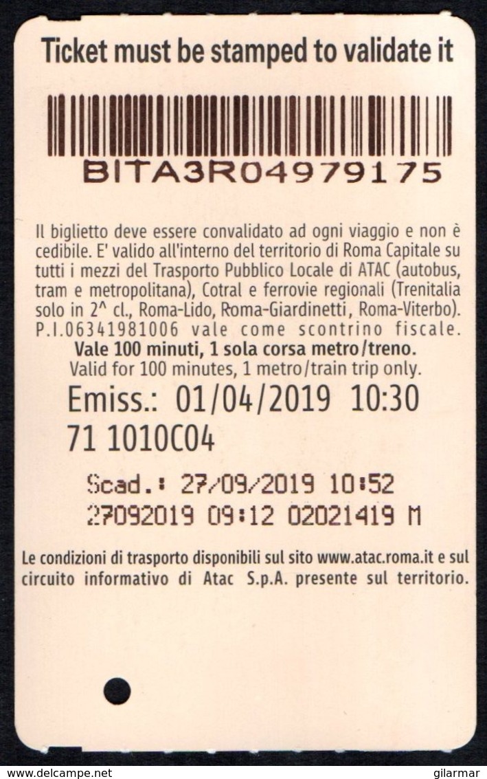 BIGLIETTO AUTOBUS ROMA - ATAC - METREBUS - B+ - LA NUOVA VITAMINA DEL TRASPORTO - 2° TIPO - Europa