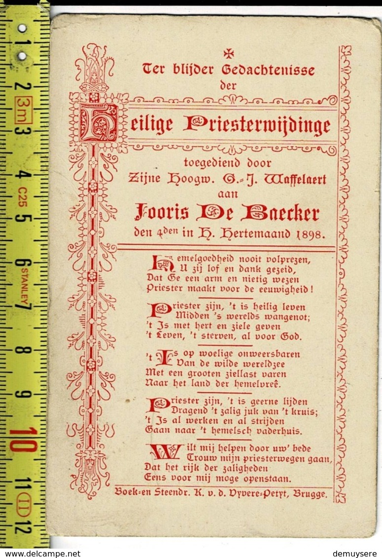 KL B031 - HEILIGE PRIESTERWIJDING VAN JOORIS DE BAECKER  1898 - Devotion Images