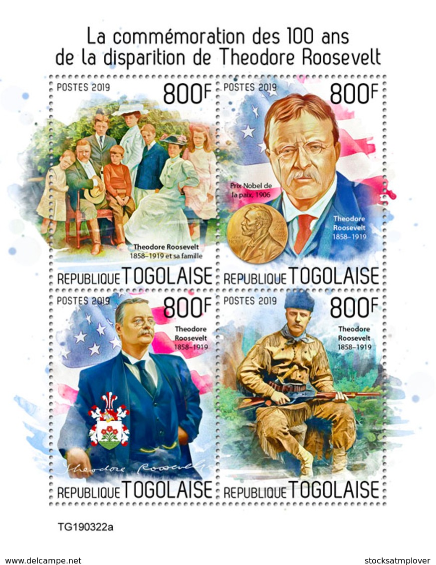 Togo 2019  Theodore Roosevelt,   Nobel Peace Prize  S201908 - Togo (1960-...)