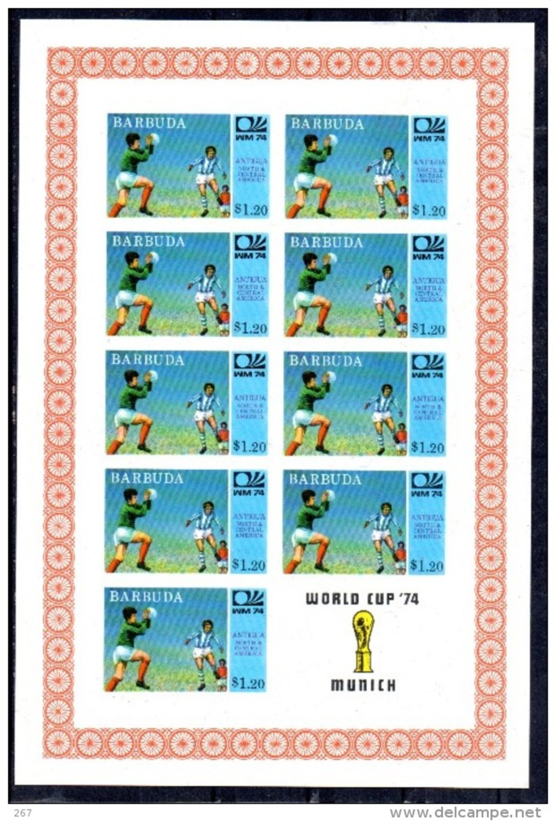 BARBUDA   Feuillet  N° 166  * * NON DENTELE   Cup 1974  Football  Soccer  Fussball - 1974 – Germania Ovest