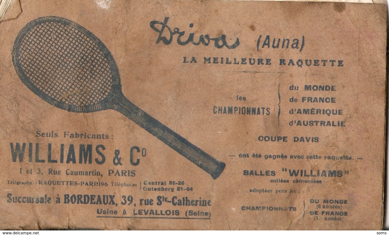 Catalogue Williams & Co Sports, Succursale De Bordeaux, Prix 1928-29, Football, Course, Ski, Boxe, Escrime, 44 Pages - Autres & Non Classés