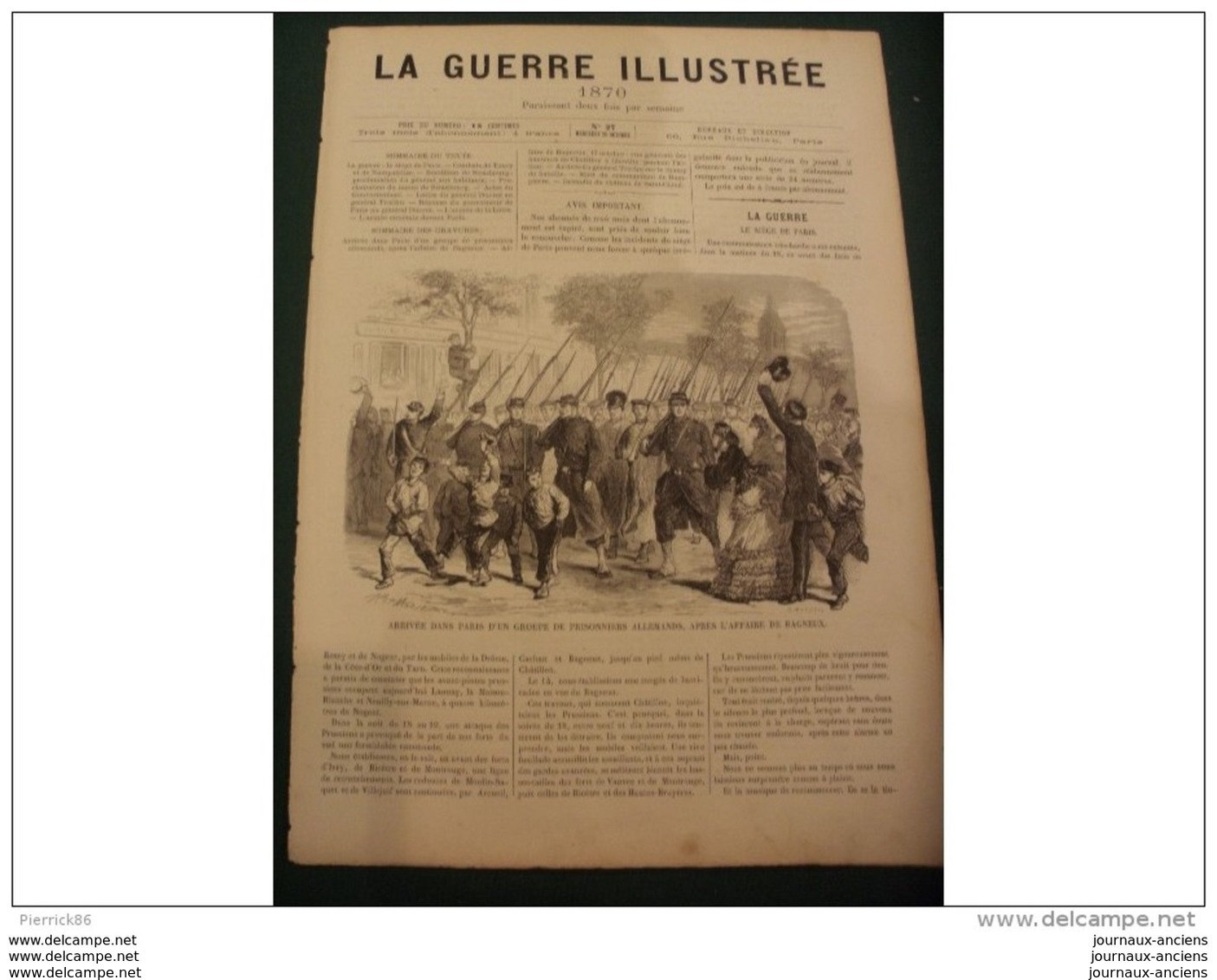 LA GUERRE ILLUSTRE 1870 SIEGE DE PARIS - AFFAIRE DE BAGNEUX - INCENDIE DU CHATEAU SAINT CLOUD - 1850 - 1899