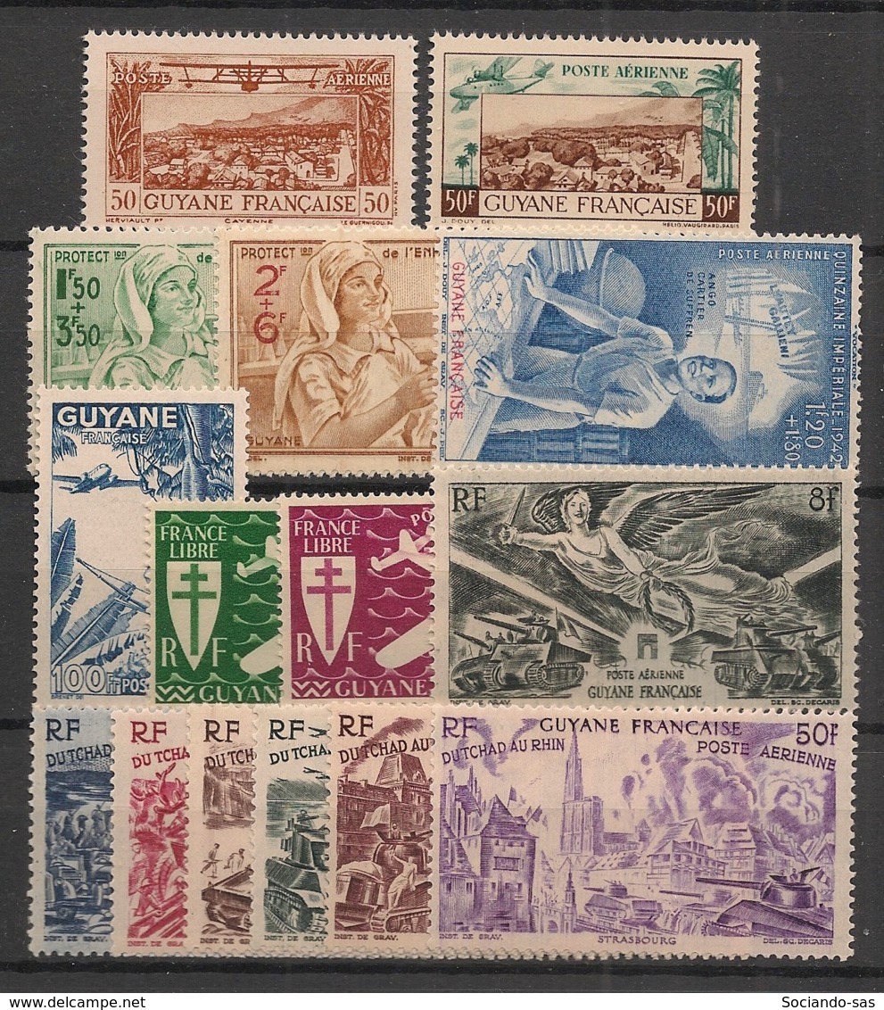 Guyane - 1942-46 - Poste Aérienne PA N°Yv. 20 à 34 - Complet - 15 Valeurs - Neuf Luxe ** / MNH / Postfrisch - Nuevos