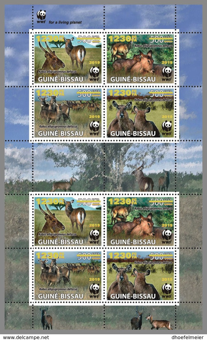 GUINEA BISSAU 2019 MNH WWF Overprint Kobus Ellipsiprymnus Defassa In GOLD FOIL M/S - OFFICIAL ISSUE - DH1938 - Nuovi