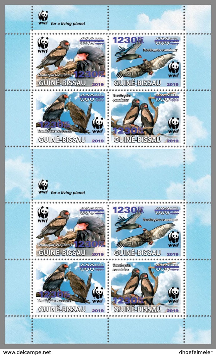 GUINEA BISSAU 2019 MNH WWF Overprint Terathopius Ecaudatus In DARK BLUE FOIL M/S - OFFICIAL ISSUE - DH1938 - Unused Stamps