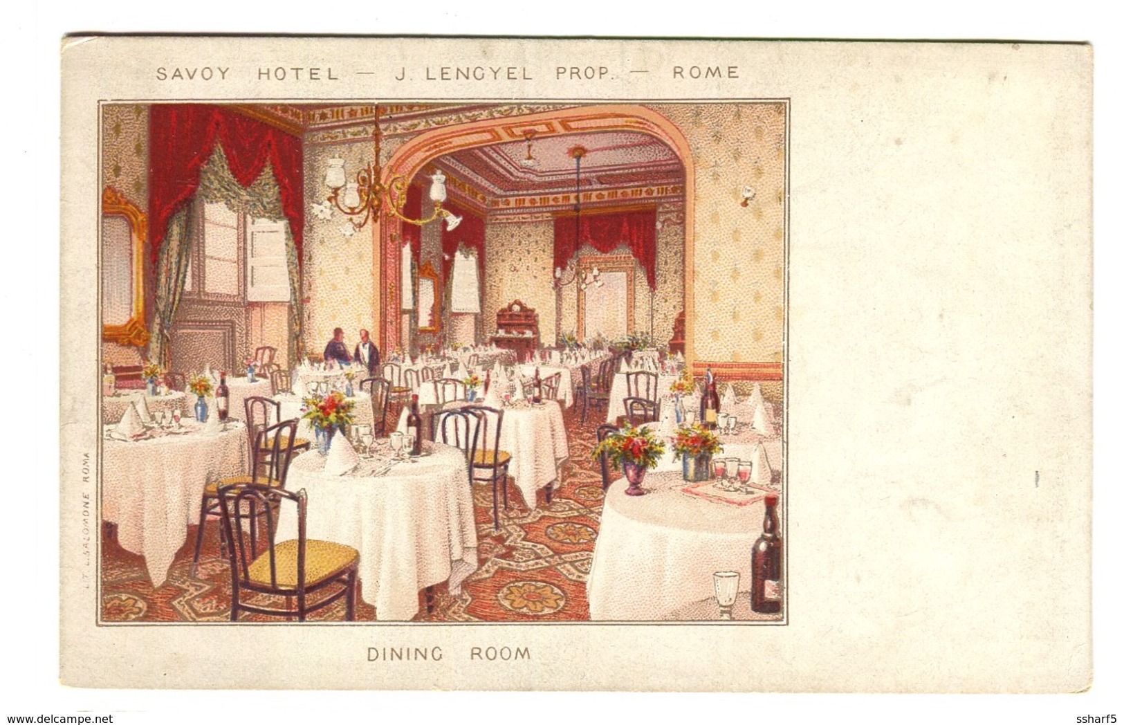 SAVOY HOTEL Interiore Dining Room Color Litho SALOMONE C. 1904 - Cafes, Hotels & Restaurants