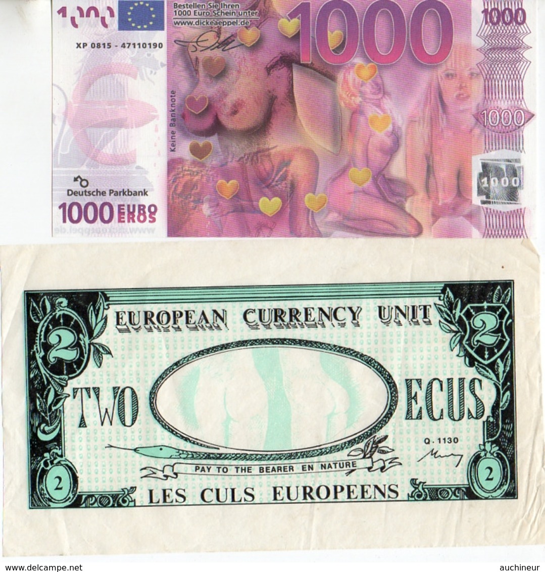 Billet érotic Humoristique 1000 Euros Et Les Culs Europeens Ecus - Fictifs & Spécimens