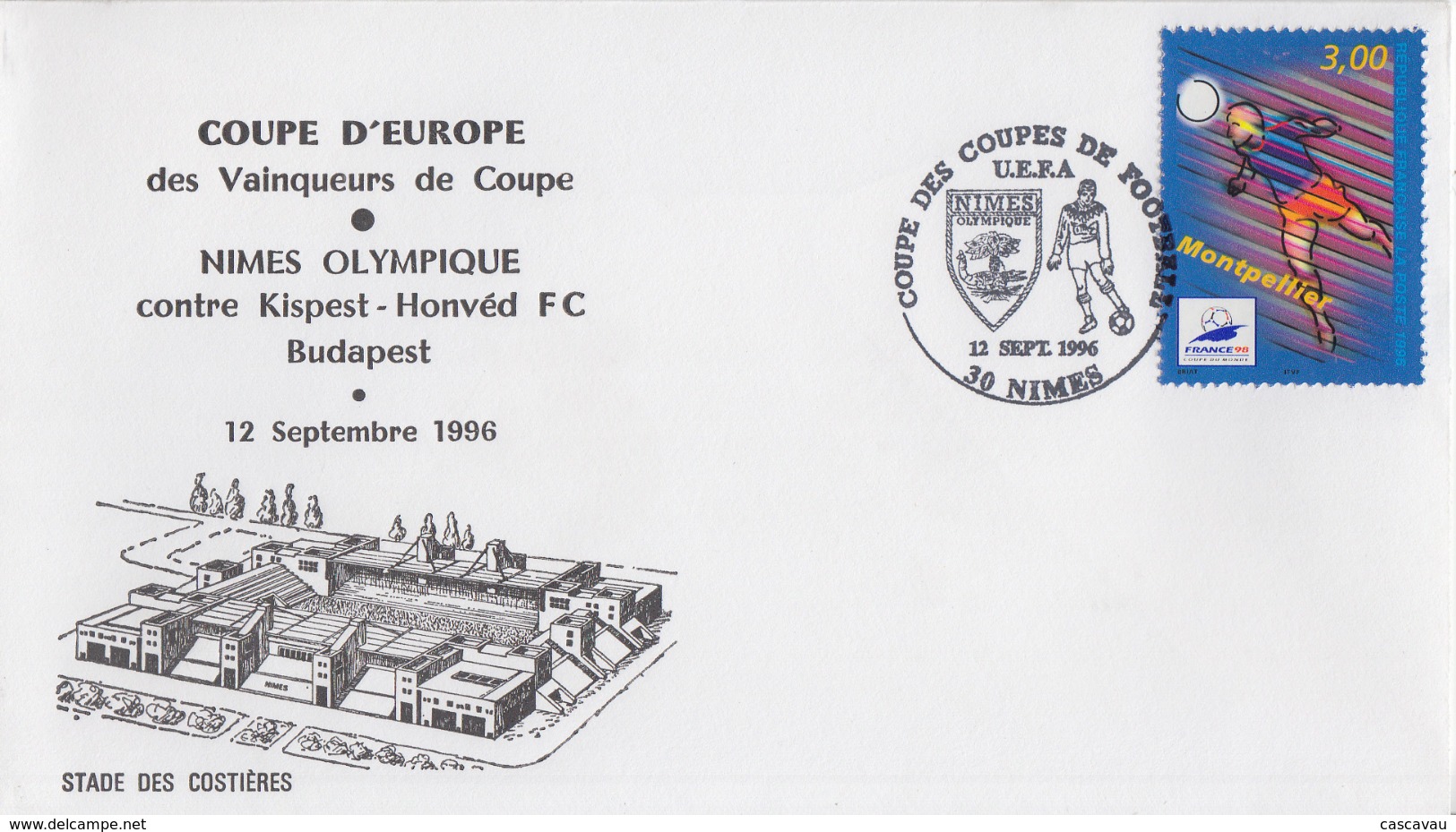 Enveloppe   FRANCE   FOOTBALL   Coupe  Des  Vainqueurs  De   Coupe   NIMES  -  HONVED  BUDAPEST   1996 - Eurocopa (UEFA)