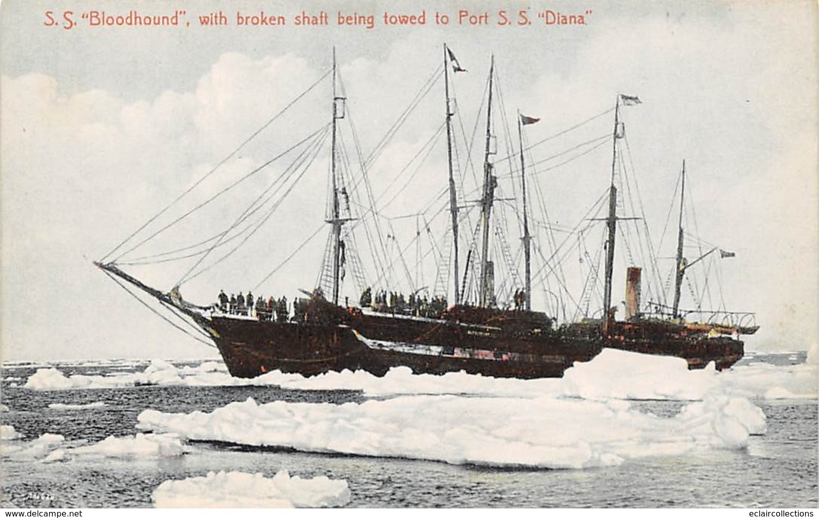 Groenland: Ou Terre-Neuve : SS "Bloodhound" With Broken Shait Geing Towed To Port S.S Diana     (voir Scan) - Greenland