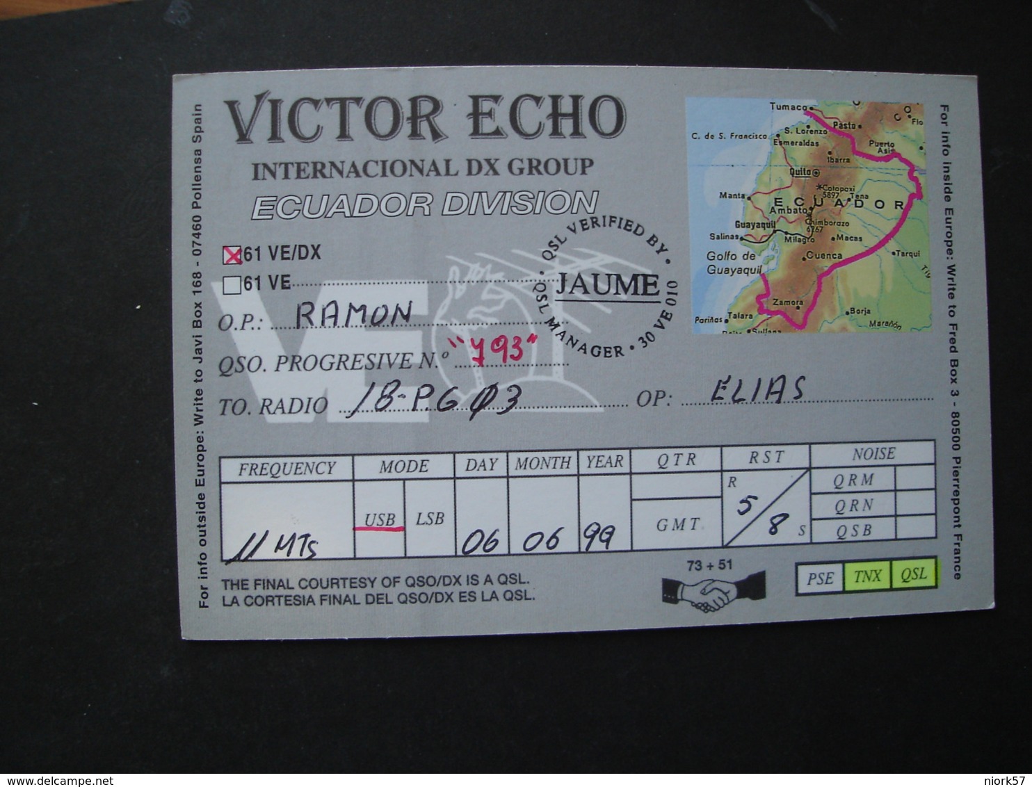 ECUADOR POSTCARDS QSL DX RADIO GROUP VICTOR ECHO 2 SCA - Radio