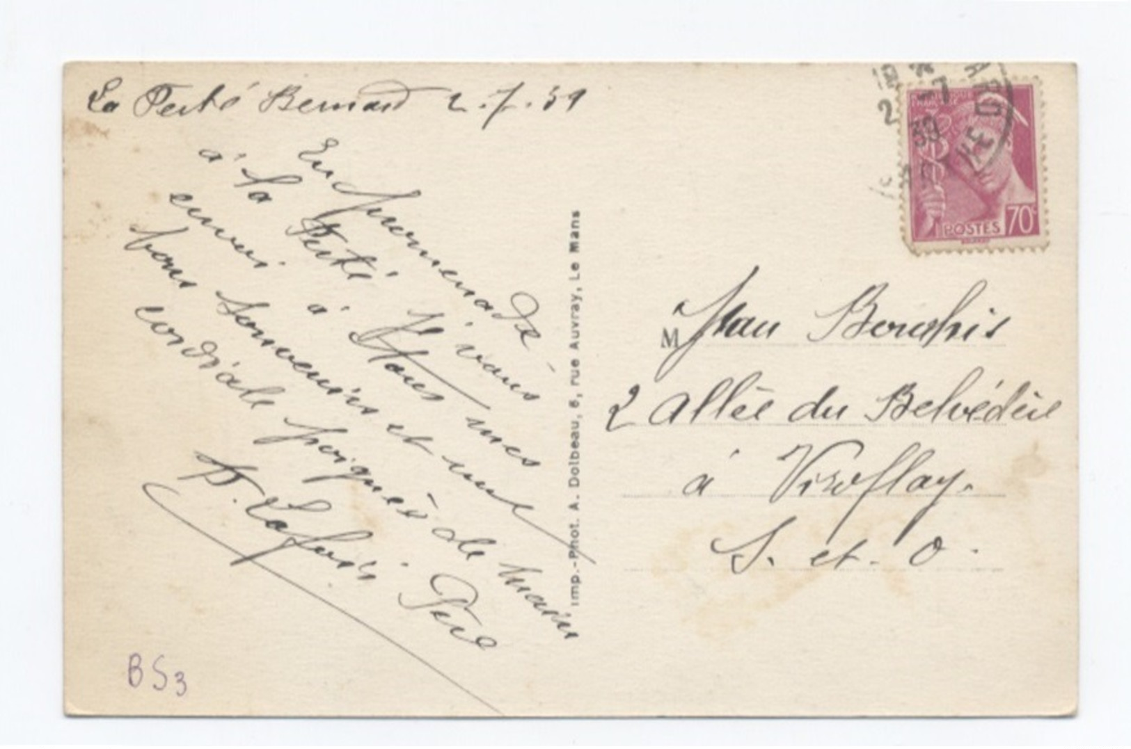 72 - La FERTE BERNARD -- Un Coin Du Mail--1939 --RECTO/VERSO - B70 - La Ferte Bernard