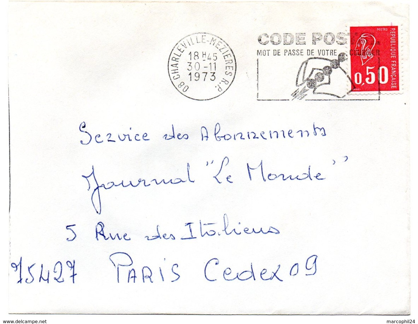 ARDENNES - Dépt N° 08 = CHARLEVILLE-MEZIERES RP 1973 = FLAMME SECAP Illustrée 'CODE POSTAL / MOT DE PASSE ' - Zipcode