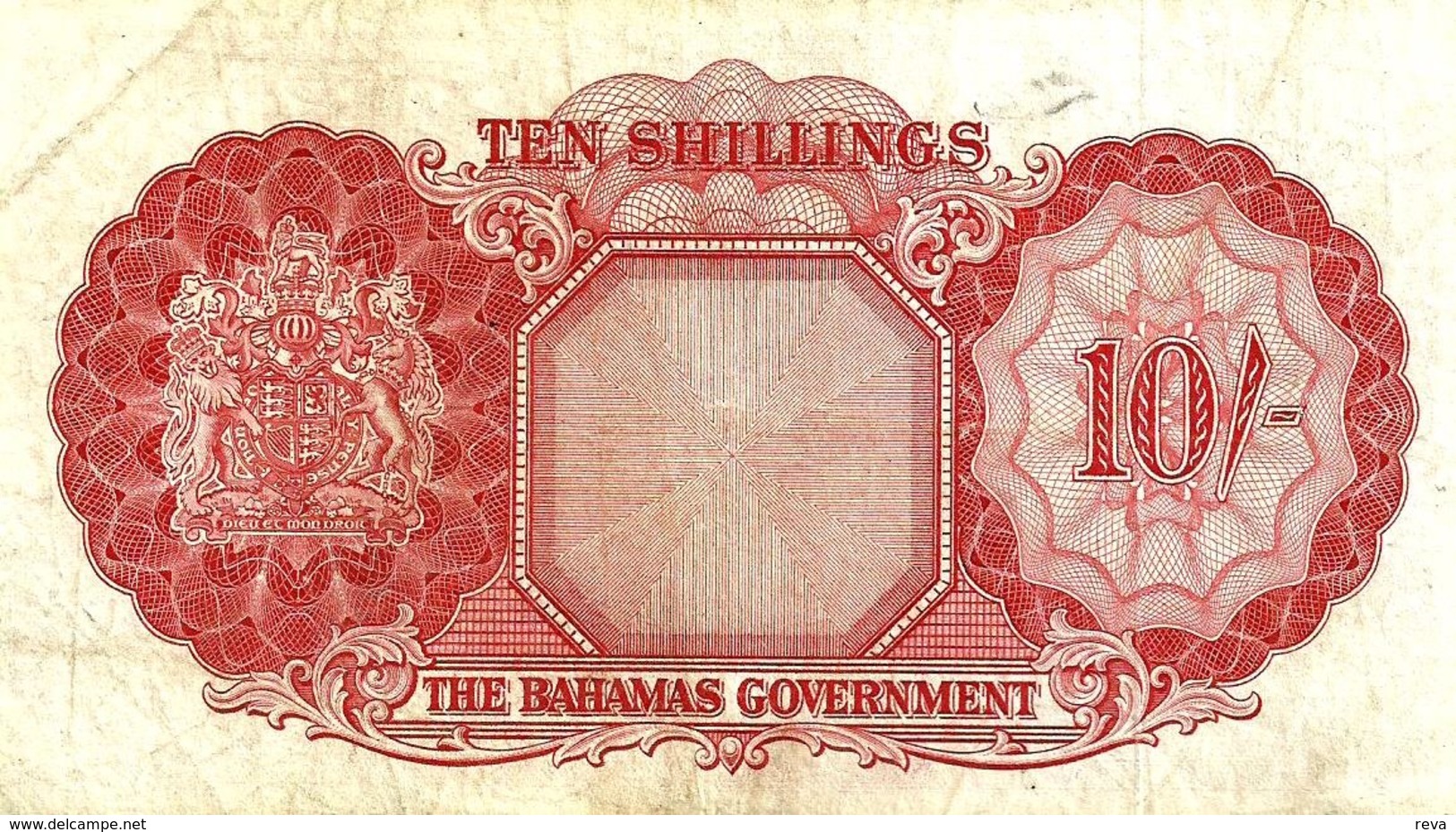 BAHAMAS ISLANDS BRITISH 10 SHILLINGS RED WOMAN QEII HEAD SHIP FRONT ARMS BACK ND(1953) AVF P.14a READ DESCRIPTION !! - Bahama's