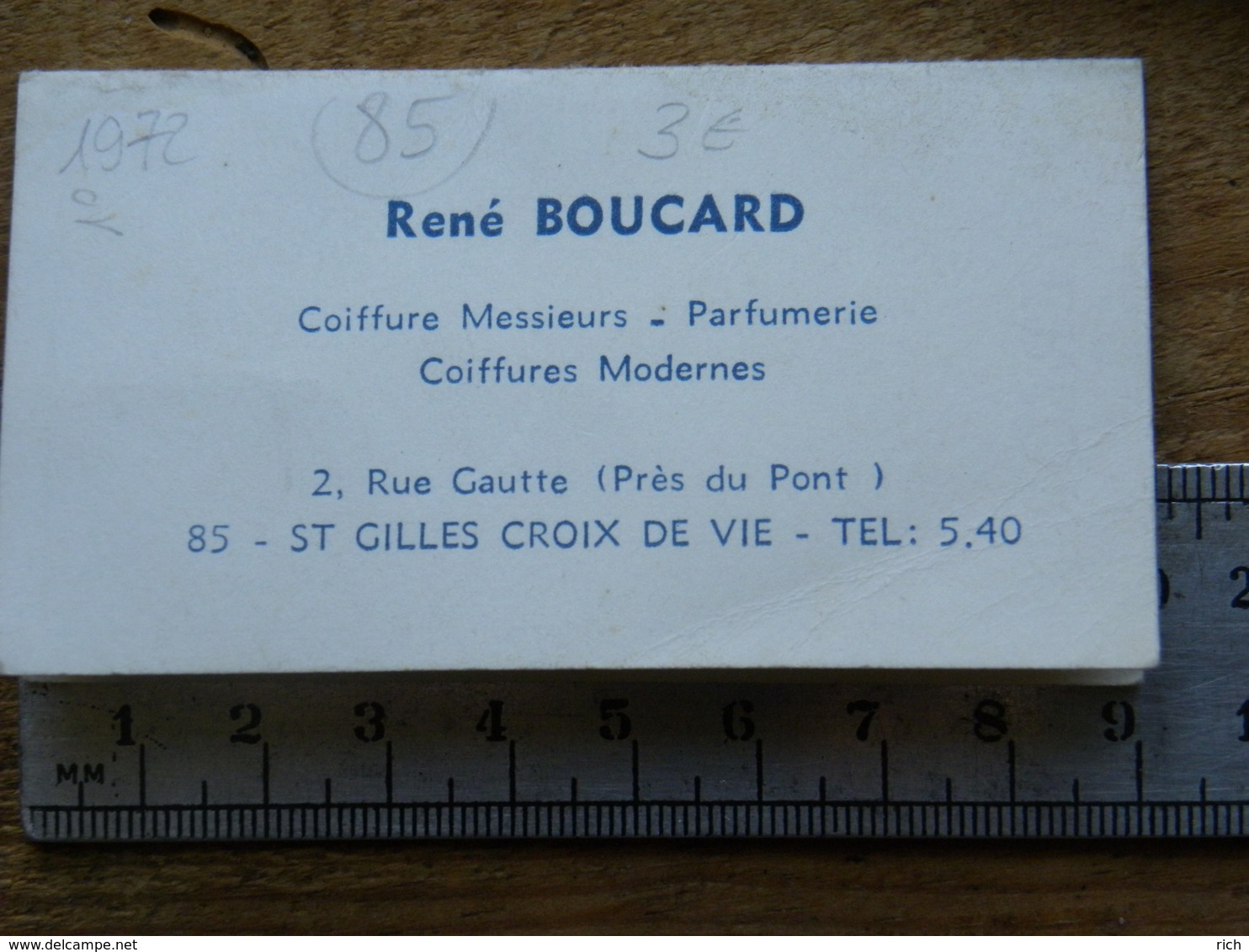 Carte Parfumée - Eau De Toilette PIVERLORD Paris - Calendrier 1972, R BOUCARD Coiffeur, 2 Rue Gautte, 85 St Gilles Croix - Non Classificati