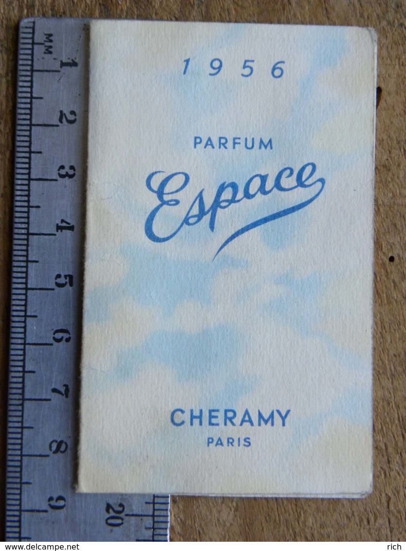 Carte Parfumée - Parfum Espace - Cheramy Paris - Calendrier 1986 - Pub Coiffure MARCEL GILLES, 12 Rue De Bras, CAEN - Non Classés