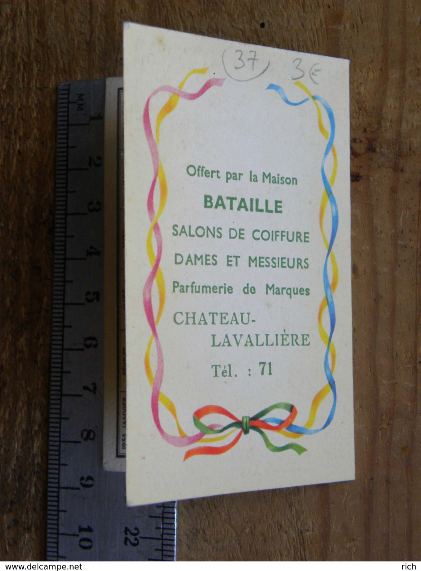 Carte Parfumée - Festival De CHERAMY - Pub Coiffure BATAILLE 37 Château Lavallière - Calendrier 1955 - Non Classés