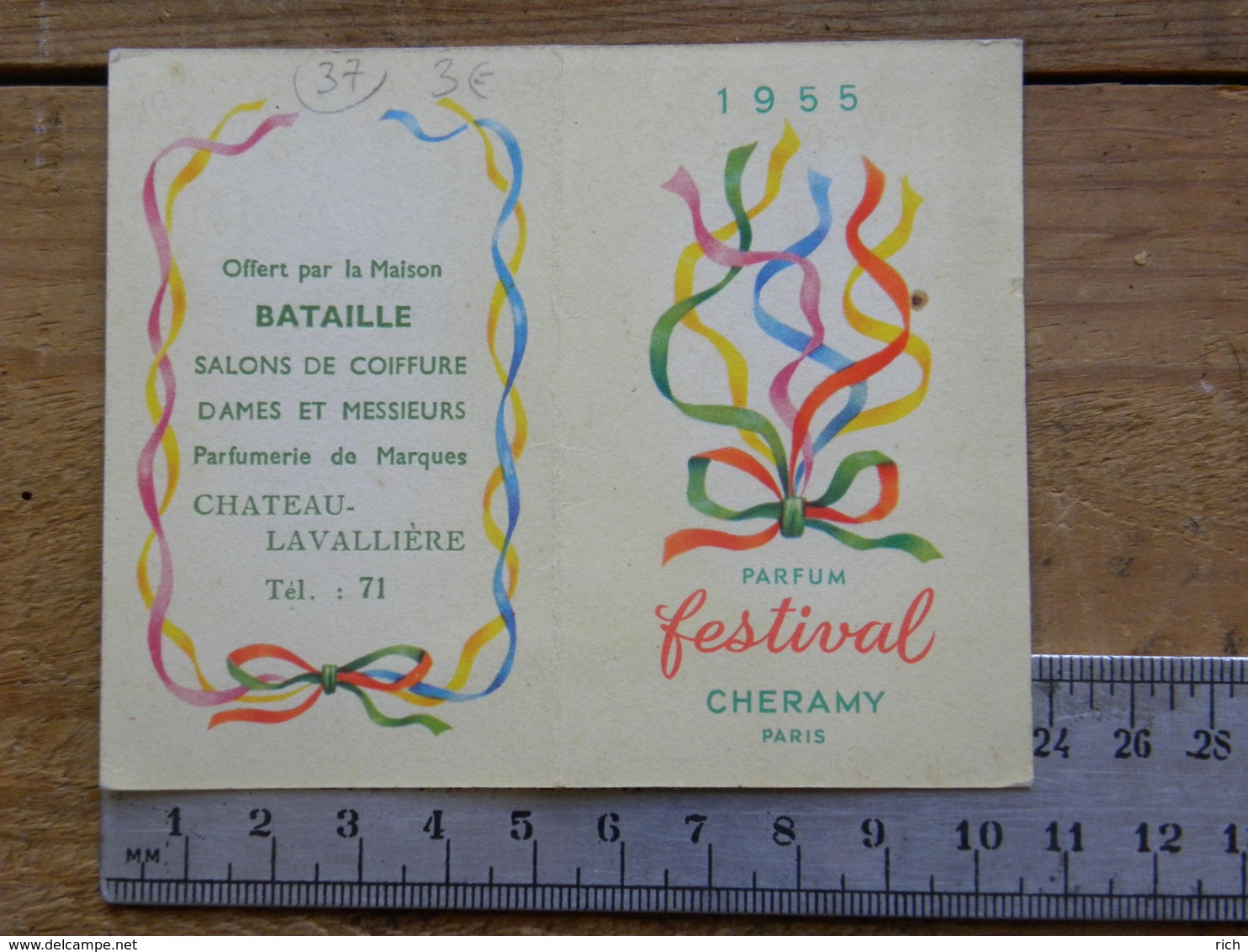 Carte Parfumée - Festival De CHERAMY - Pub Coiffure BATAILLE 37 Château Lavallière - Calendrier 1955 - Non Classificati