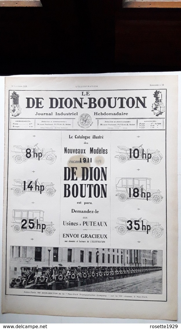 Ancienne Pub Automobile  De Dion Bouton Journal Industriel 8,14,25,10,18, Et 35 HP  Puteaux Seine ( Grand Format) - Publicités