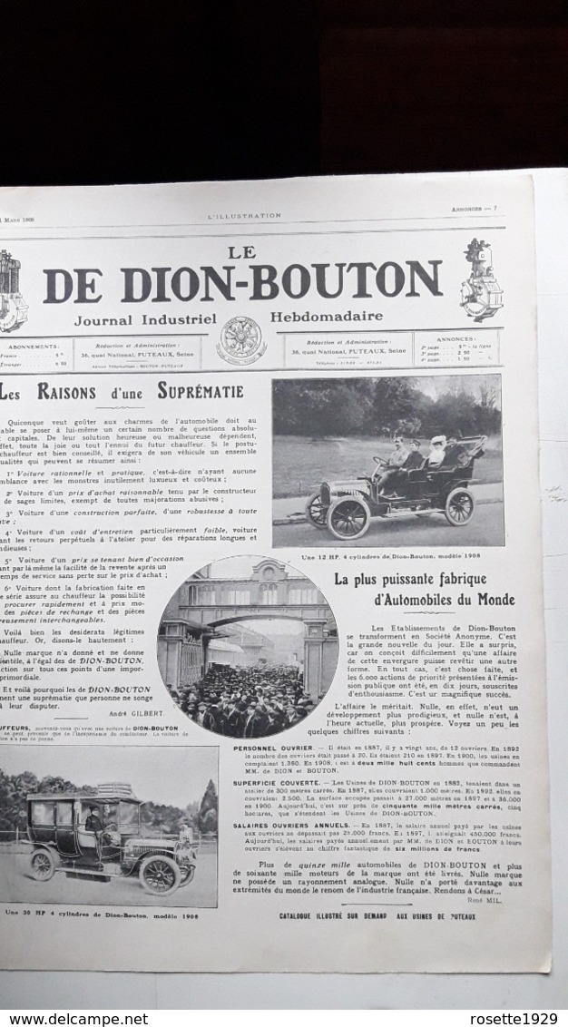 Ancienne Pub Automobile  De Dion Bouton Journal Industriel , Puteaux Seine ( Grand Format) - Publicités