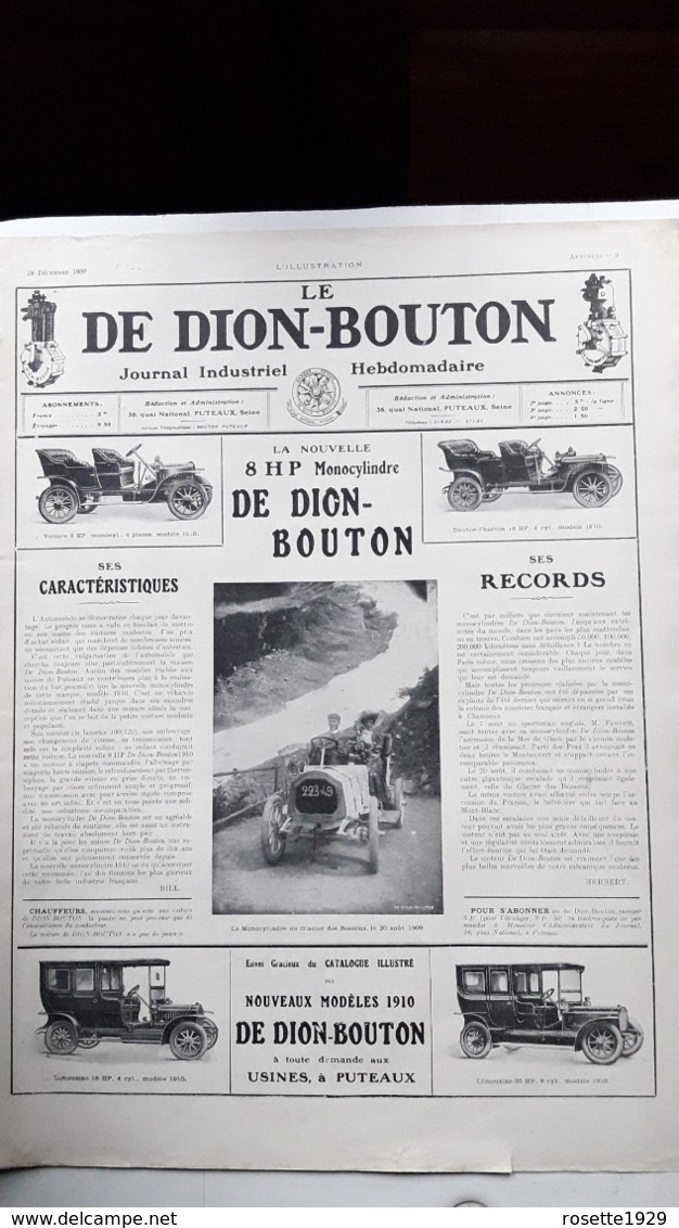 Ancienne Pub Automobile  De Dion Bouton Journal Industriel , Puteaux Seine ( Grand Format) - Publicités