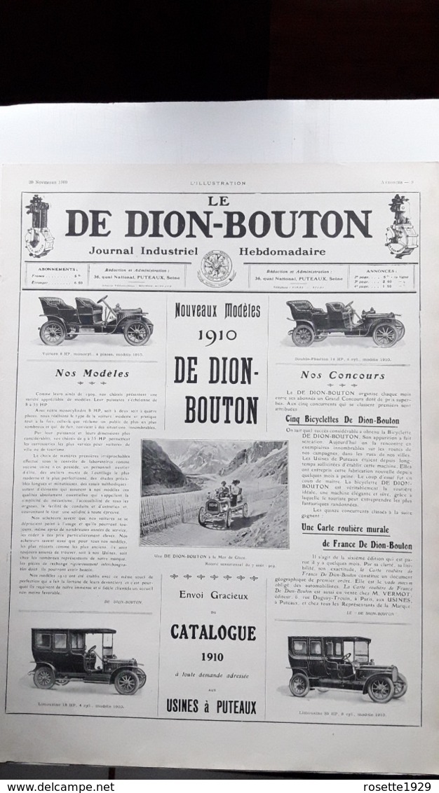 Ancienne Pub Automobile  De Dion Bouton Journal Industriel , Puteaux Seine ( Grand Format) - Publicités