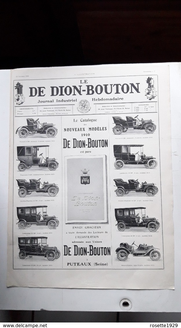 Ancienne Pub Automobile  De Dion Bouton Journal Industriel , Puteaux Seine ( Grand Format) - Pubblicitari
