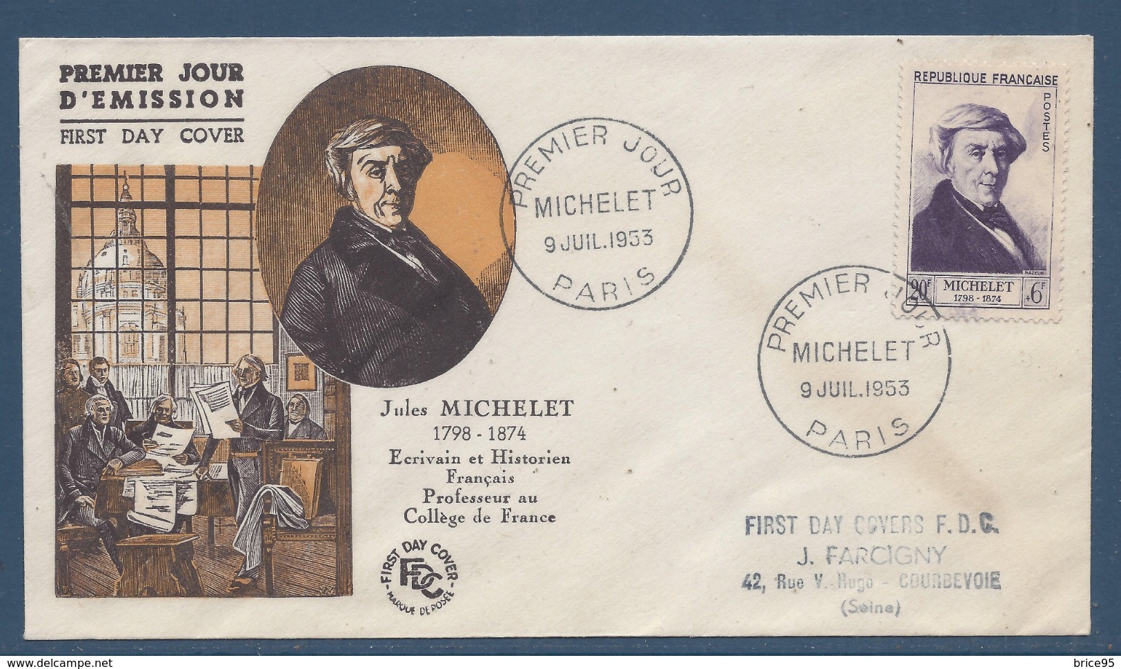 France - FDC - Premier Jour - Jules Michelet - Paris - 1953 - 1950-1959