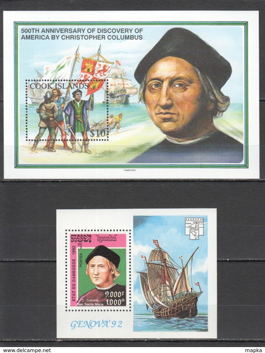 V956 1992 DU CAMBODGE COOK ISLANDS TRANSPORTATION SHIPS BOATS COLUMBUS GENOVA 2BL MNH - Bateaux