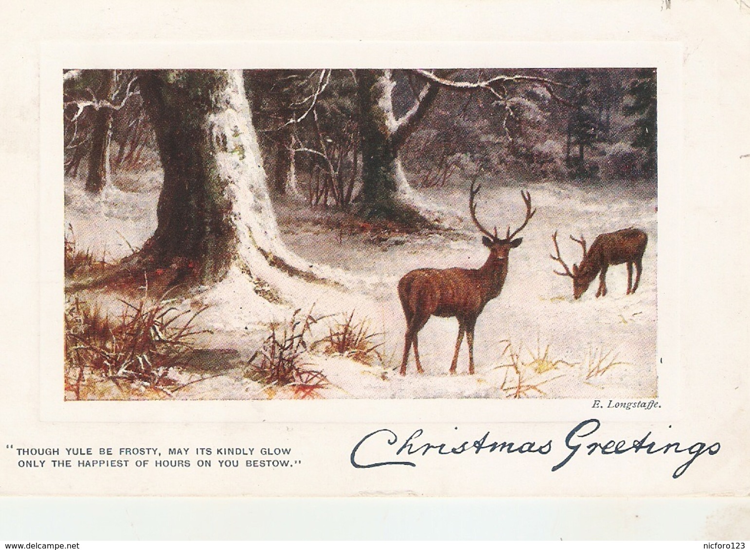 "Deers In The Wood" Tuck Oilette (plate-marked) Christmas  Ser. PC # C898 - Tuck, Raphael