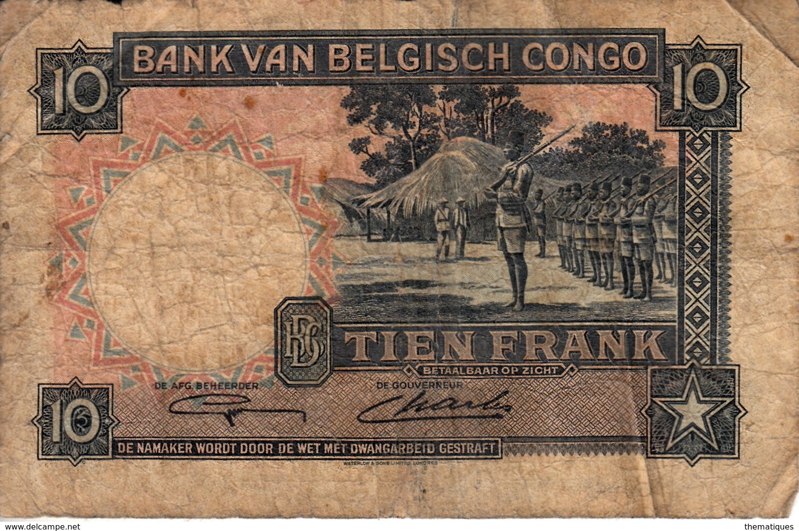 Thematiques Belgique  Banque Du Congo Belge Dix Francs Bank Van Belgish Congo Date 11 11 48 - Bank Van Belgisch Kongo