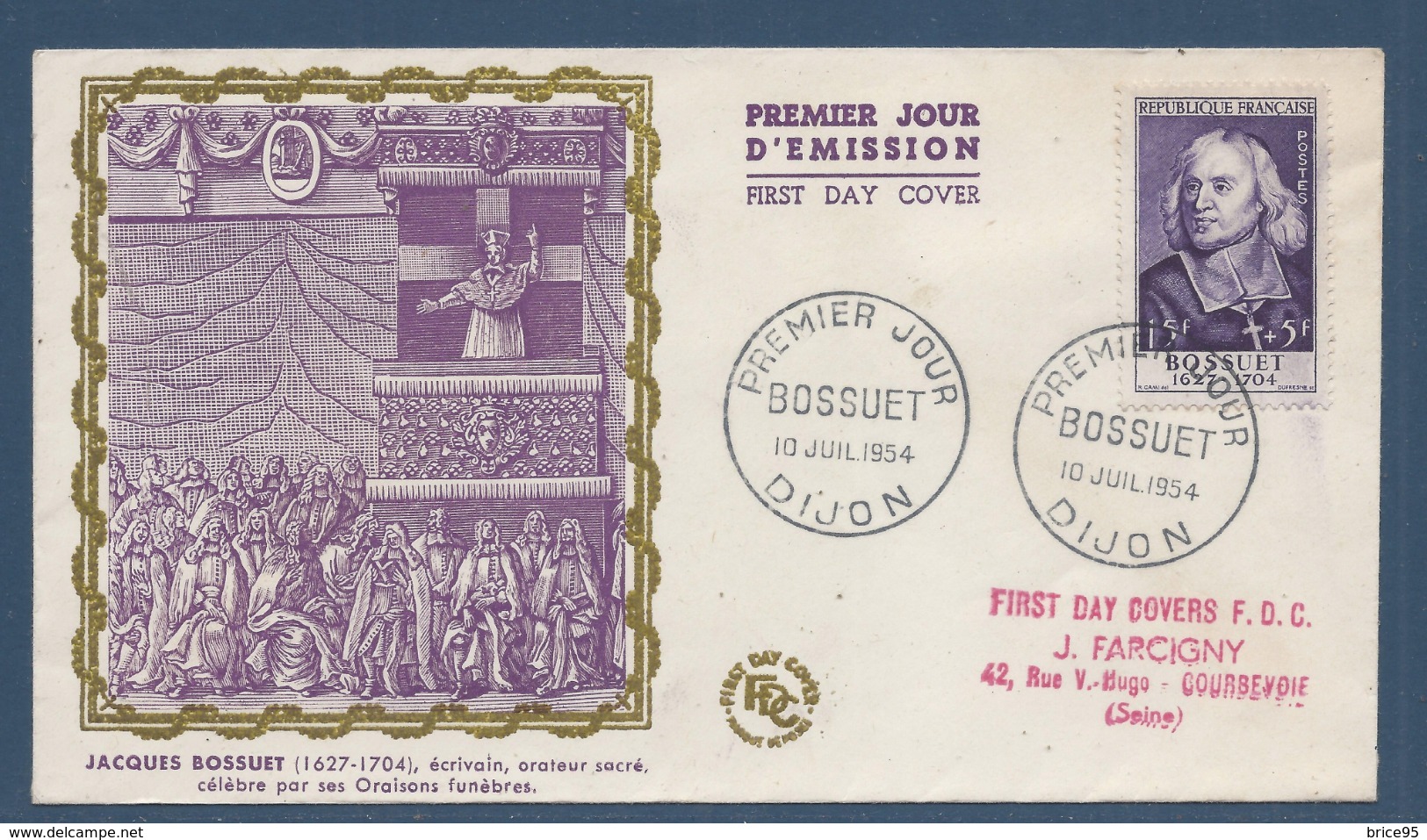 France FDC - Premier Jour - Jacques Bossuer - Dijon - 1954 - 1950-1959