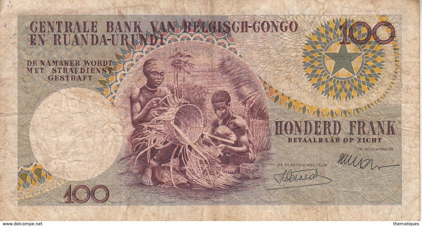 Thematiques Belgique  Banque Du Congo Belge Et Ruanda Urundi Cent Francs Bank Van Belgish Congo Date 01 06 55 - Bank Van Belgisch Kongo