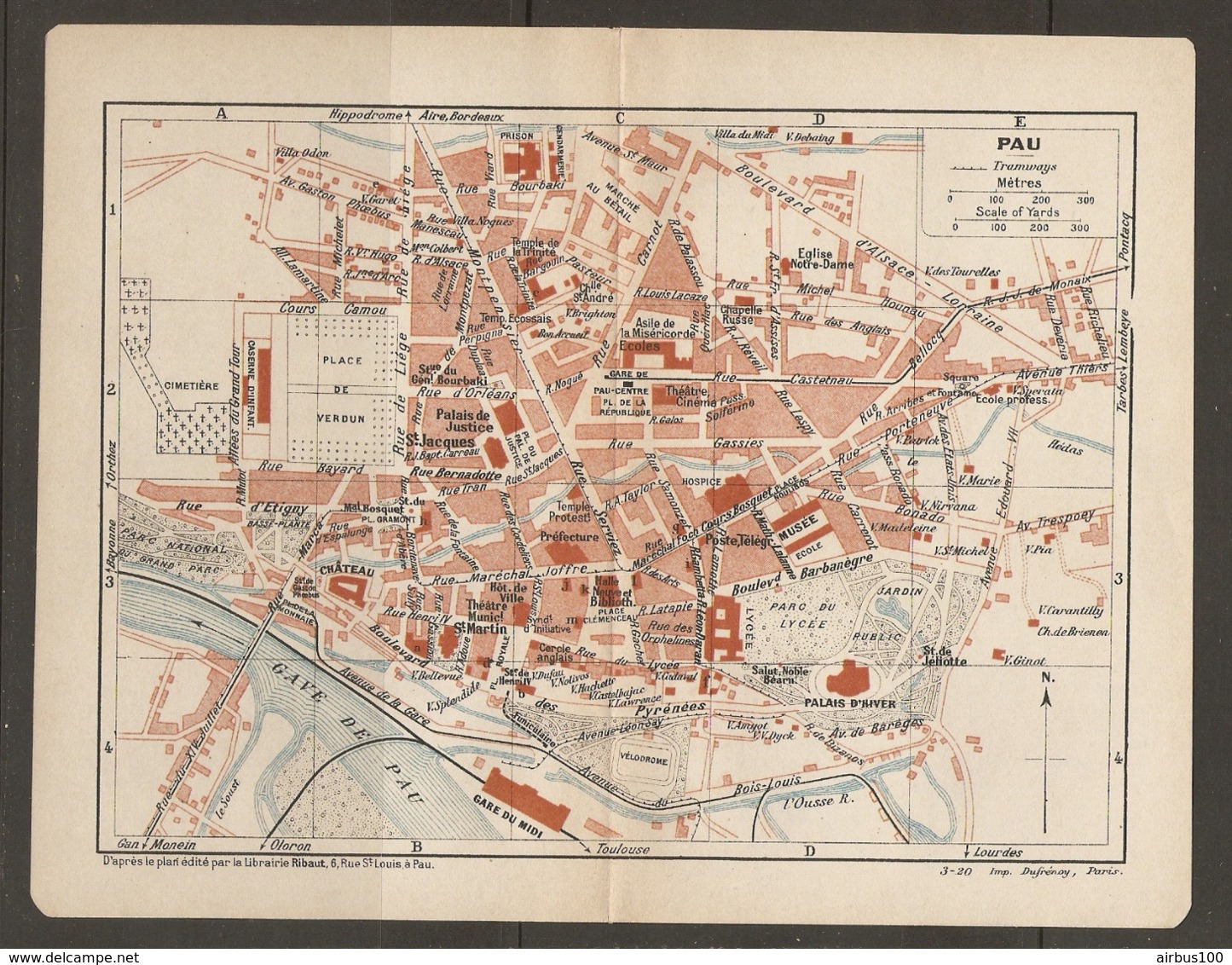 CARTE PLAN 1920 - PAU PALAIS D'HIVER GARE DE PAU CENTRE PRISON HALLES CINEMA PLACE De VERDUN - Topographical Maps