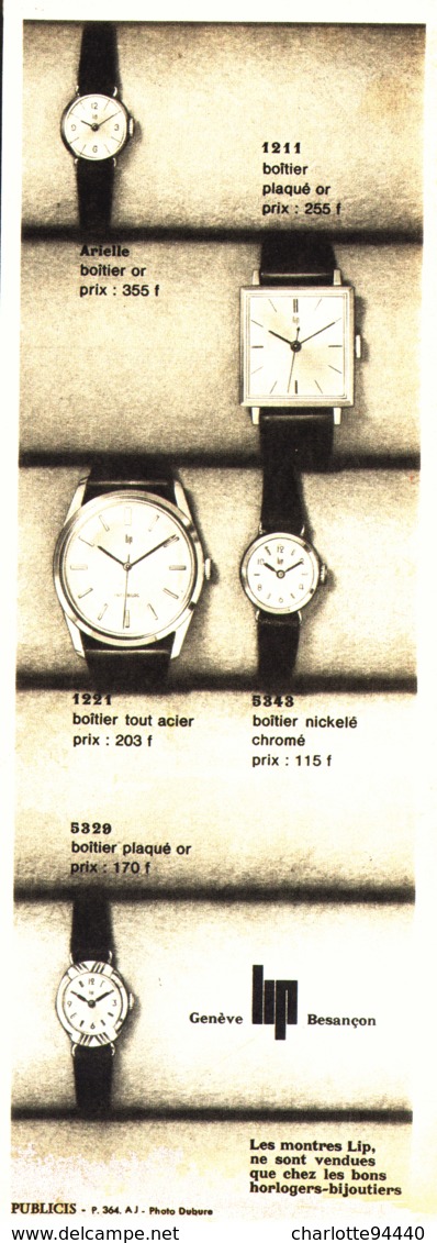 PUB MONTRES  " LIP "   1964 ( 8 ) - Autres & Non Classés