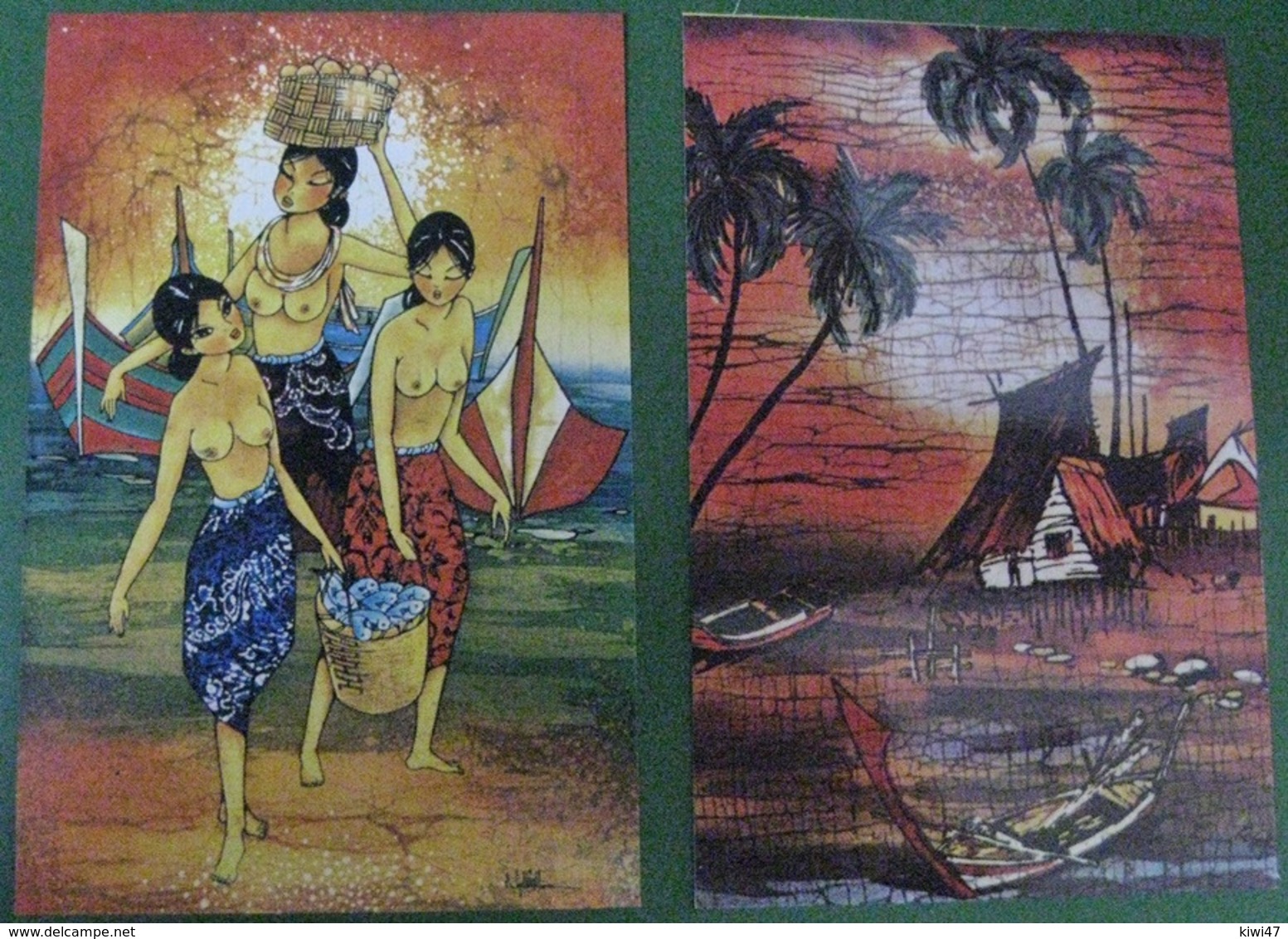 2 BATIK PAINTING ON MALAYSIA POST CARDS - Malaysia