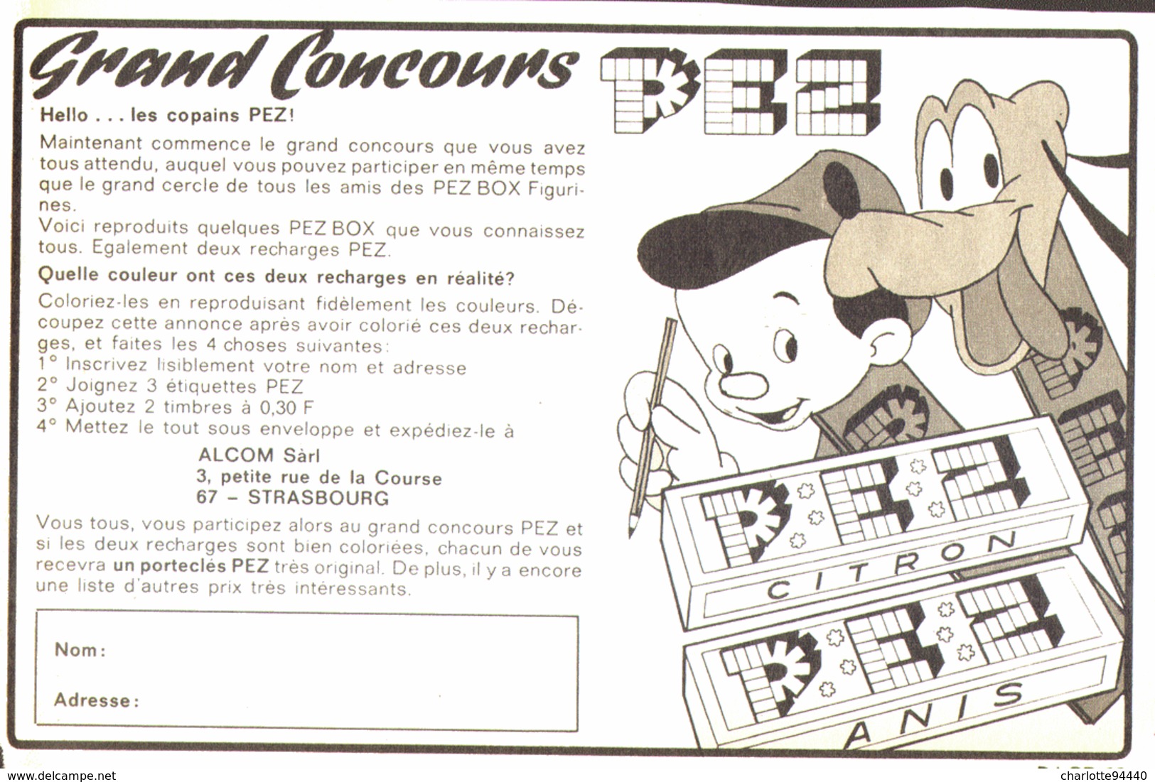 PUB  JEUX CONCOURS " PEZ  "  (  PINOCCHIO / PLUTO ) 1966 A - Other & Unclassified