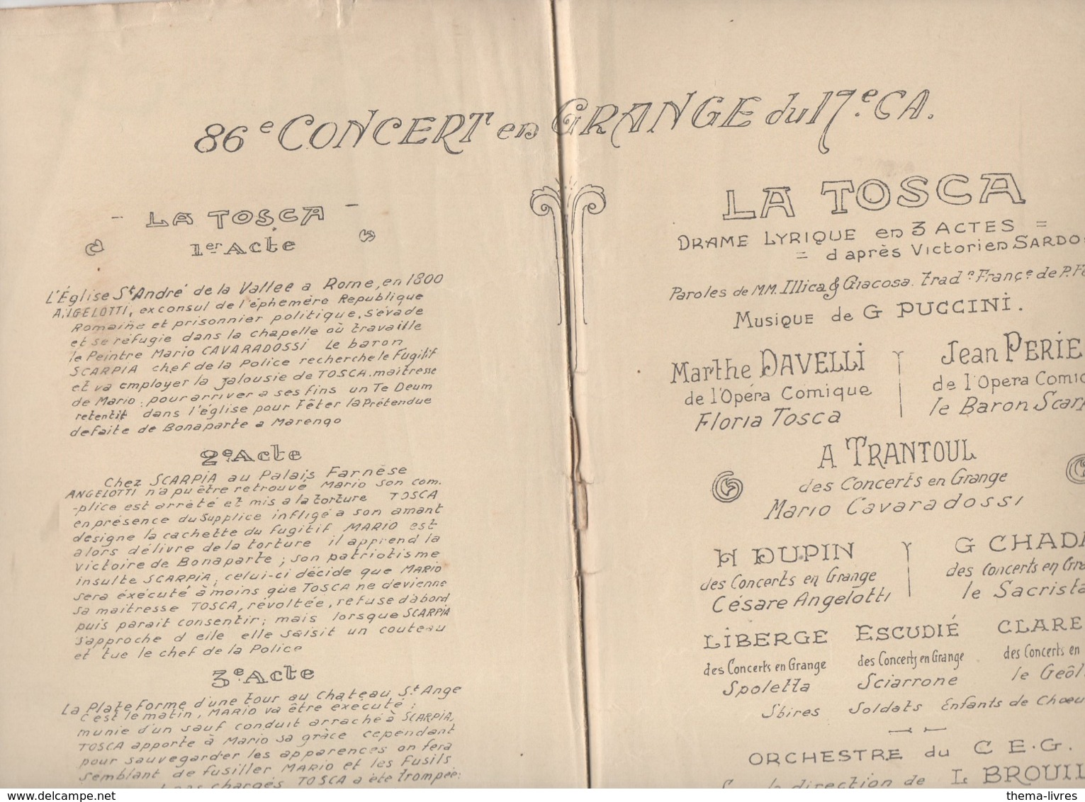 (guerre14-18) Programme 86e Concert En Grange  25 Janv 1917  LA TOSCA  (CAT 1492) - Programs