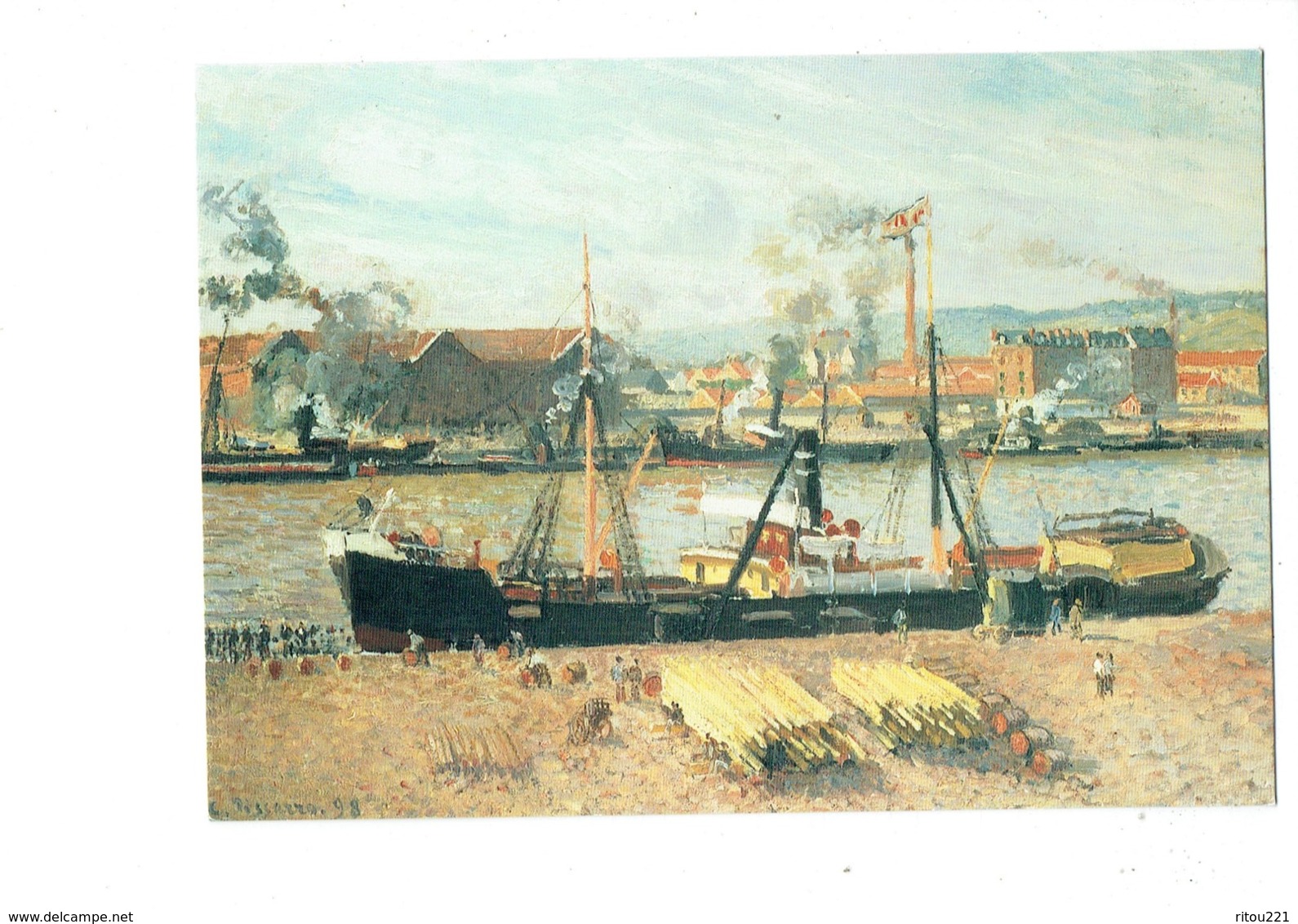 Cpm - Camille Pissarro Peinture - Rouen Le Port - Bateau Déchargement Du Bois - 1898 - - Binnenschepen