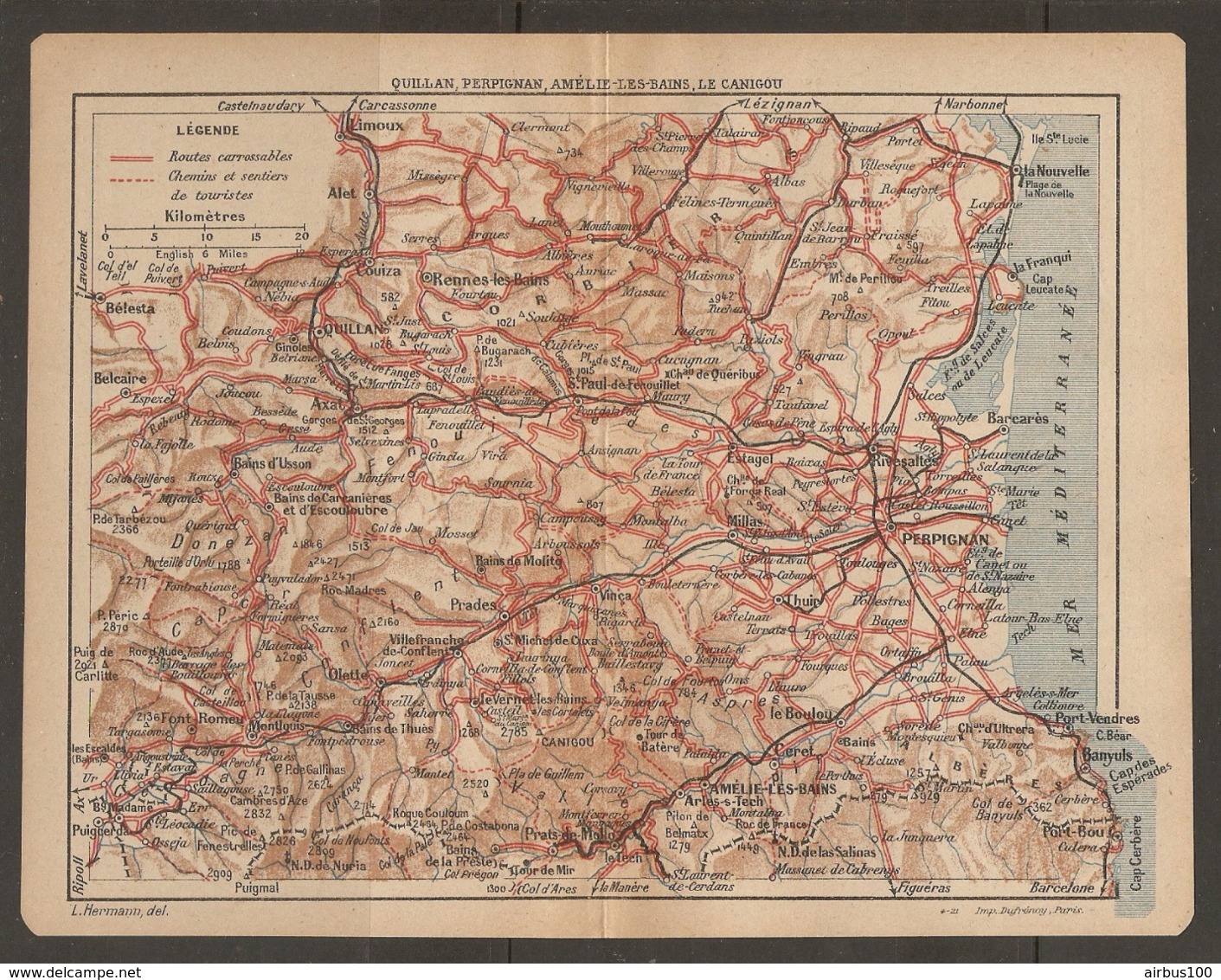 CARTE PLAN 1921 - QUILLAN PERPIGNAN AMELIE Les BAINS Le CANIGOU - QUILLAN COUIZA PRADES Le BOULOU - Topographische Karten