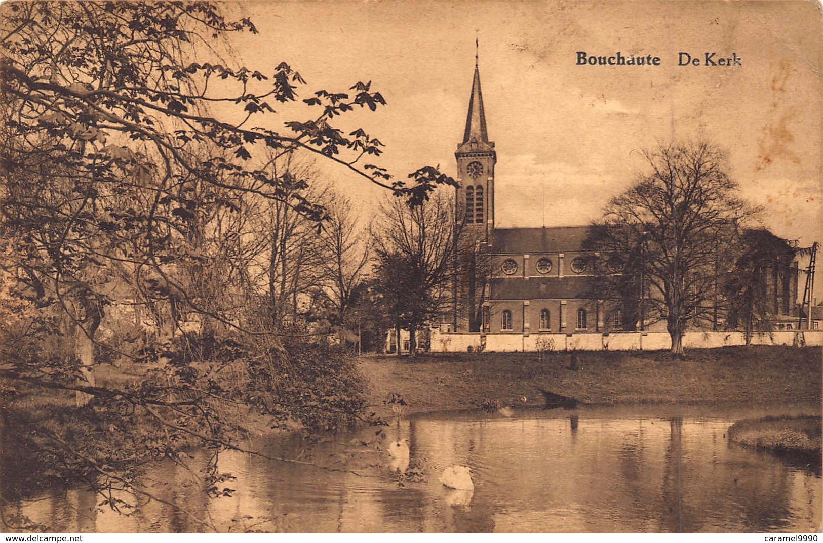 Oost-Vlaanderen Assenede  Boekhoute Bouchaute    De Kerk L'eglise Zwanen In De Vijver     L 1398 - Assenede